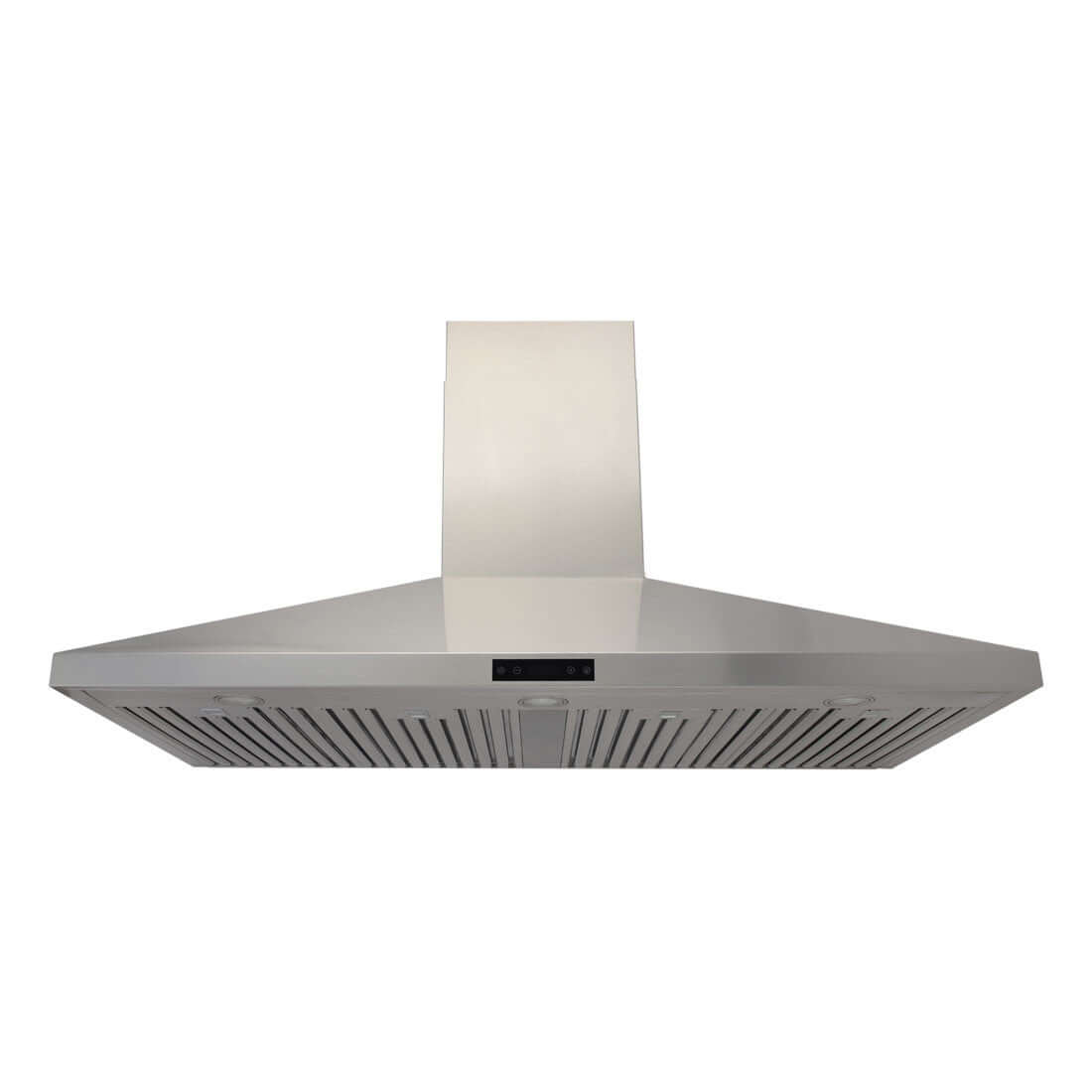 Coifa Evol Omega para Churrasqueira Inox 125cm — coifa de parede em inox AISI 304, formato piramidal, iluminação LED e painel touch central